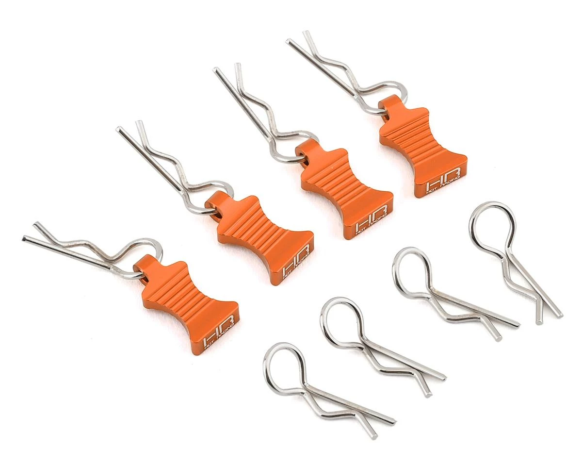 Hot Racing 1/10 Aluminum EZ Pulls W/Body Clips (Orange) (4) 1 Hot Racing 1/10 Aluminum EZ Pulls W/Body Clips (Orange) (4)